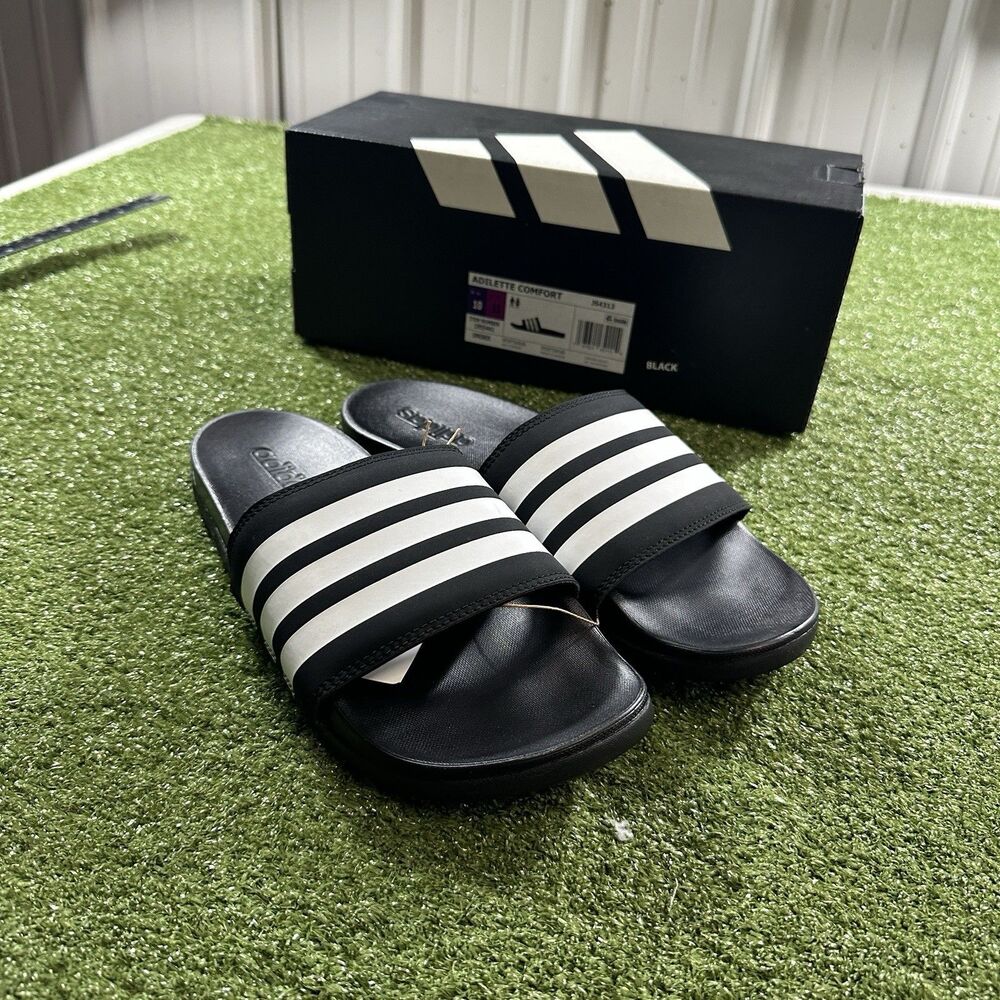 Adidas Adilette Comfort Slides Black White Unisex Men's 10 Women's 11 NIB